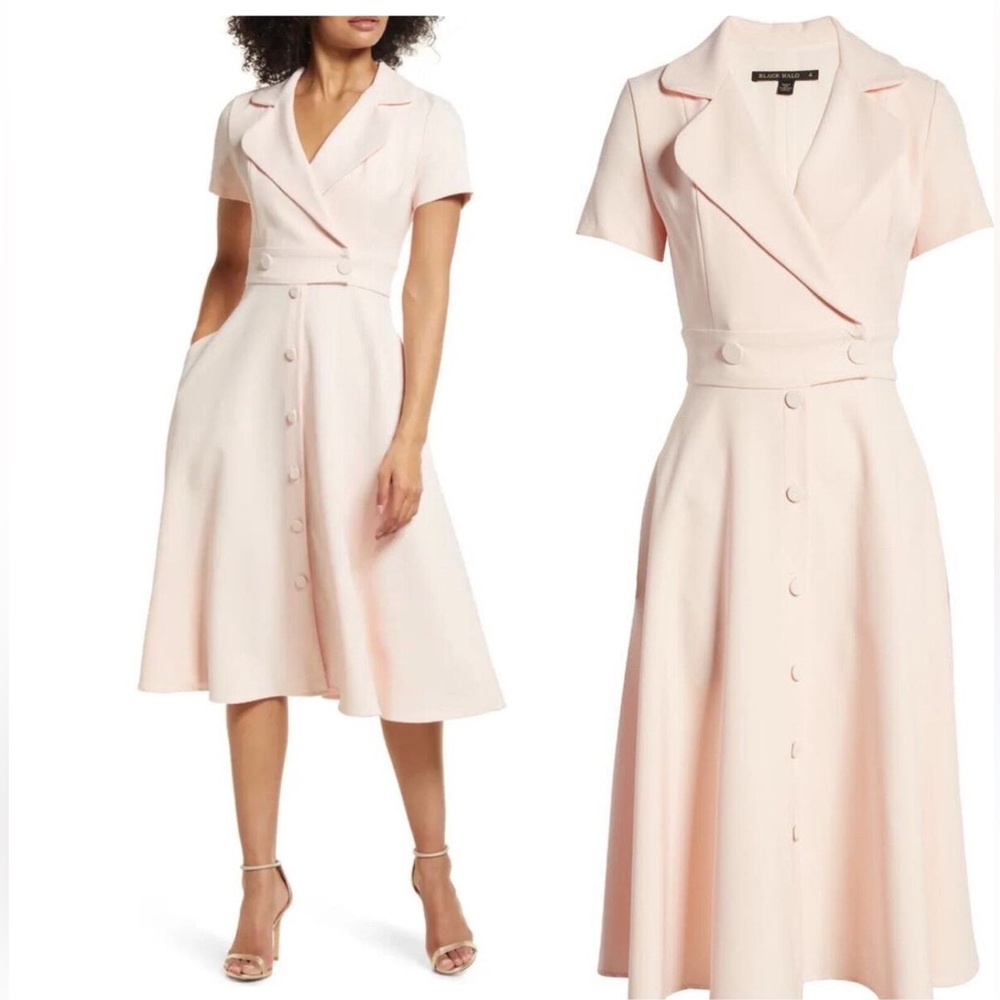 NWT BLACK HALO 2 Ingrid Button Front‎ Trench Dress Cady Bi-Stretch Sweet Blush 2